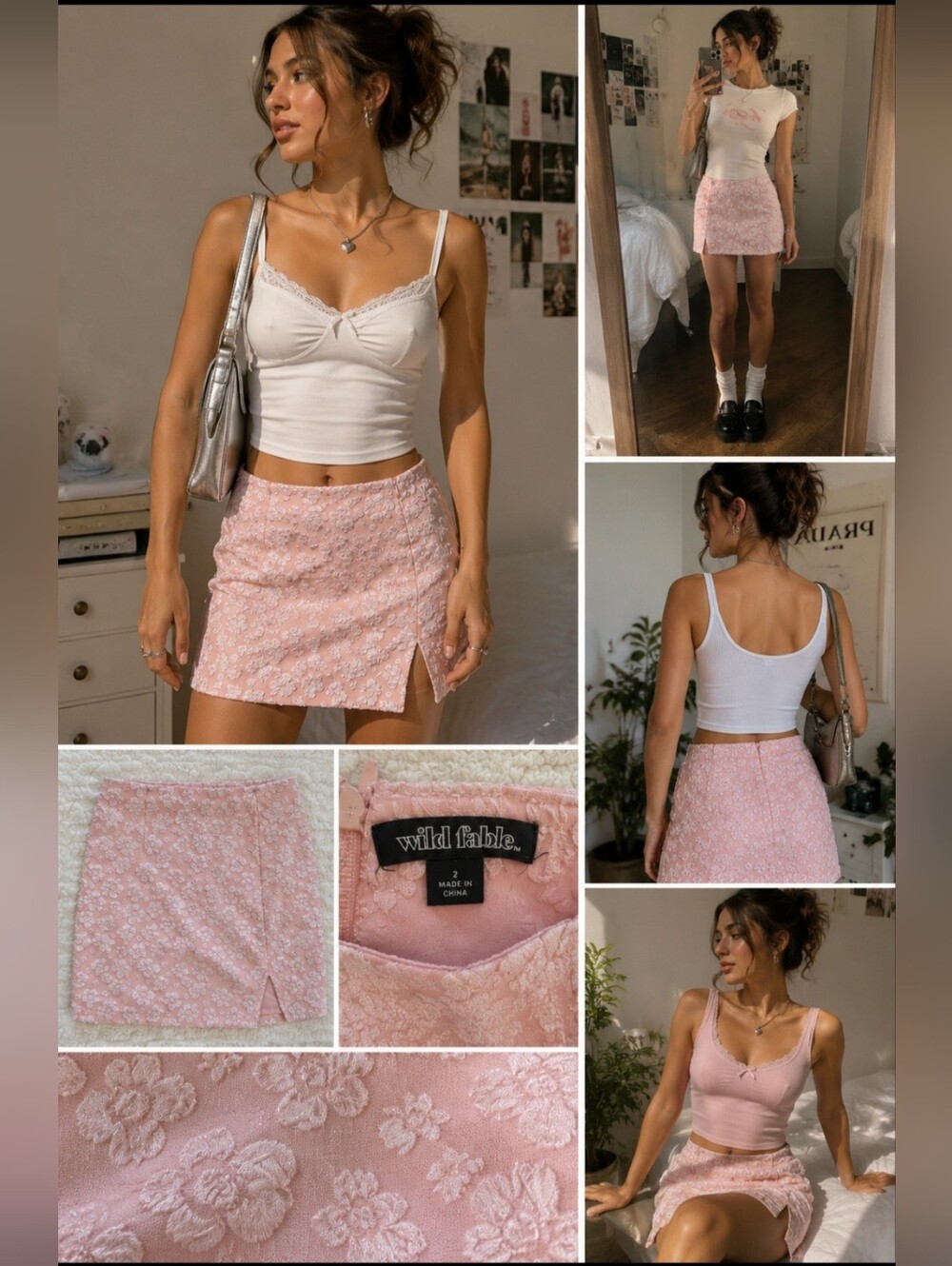 Wild Fable Pink Floral Jacquard Mini Skirt – Size 2